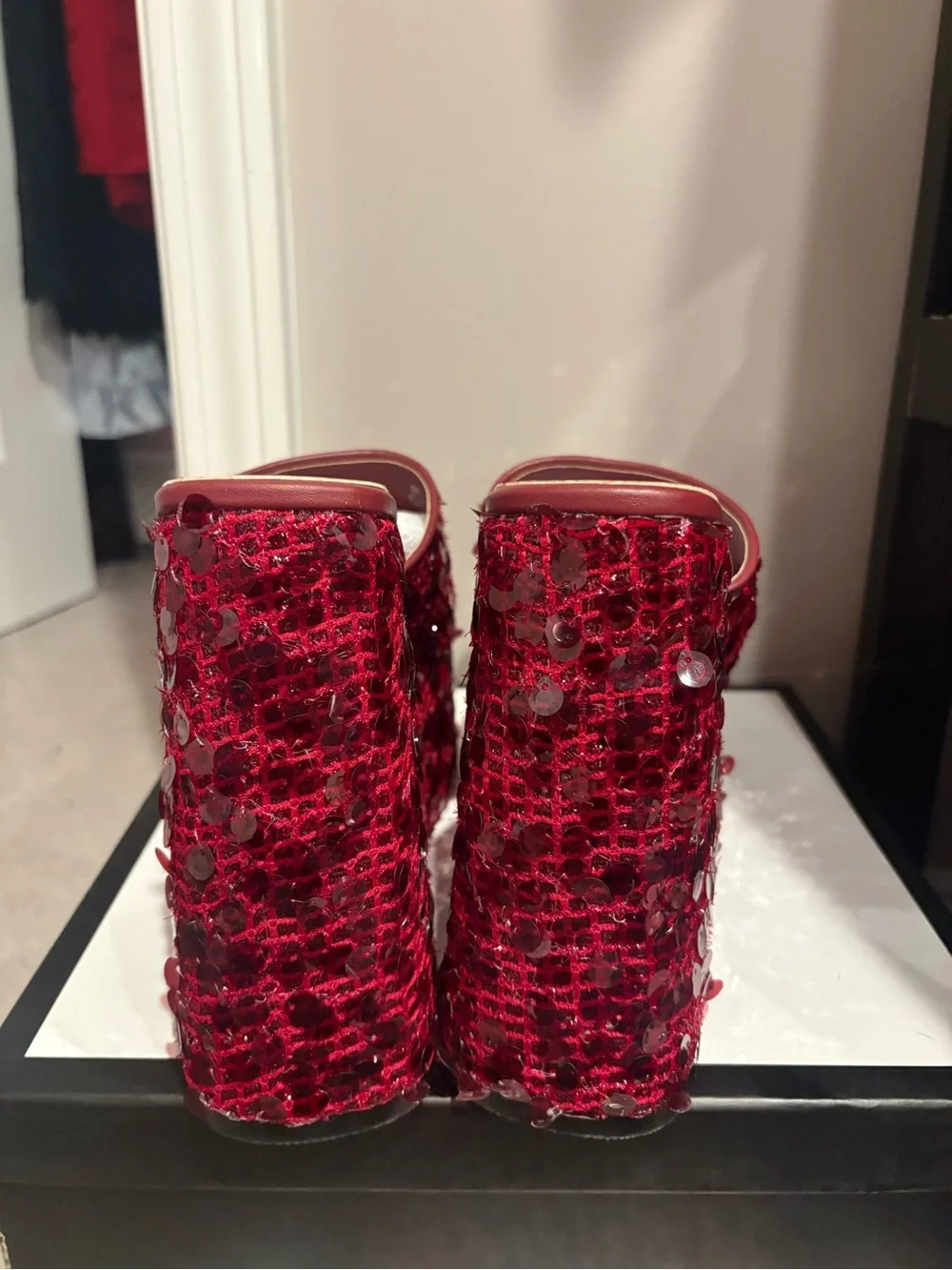 Azalea Wang Betsey Platform Sequin Wedge Sandal - Red
